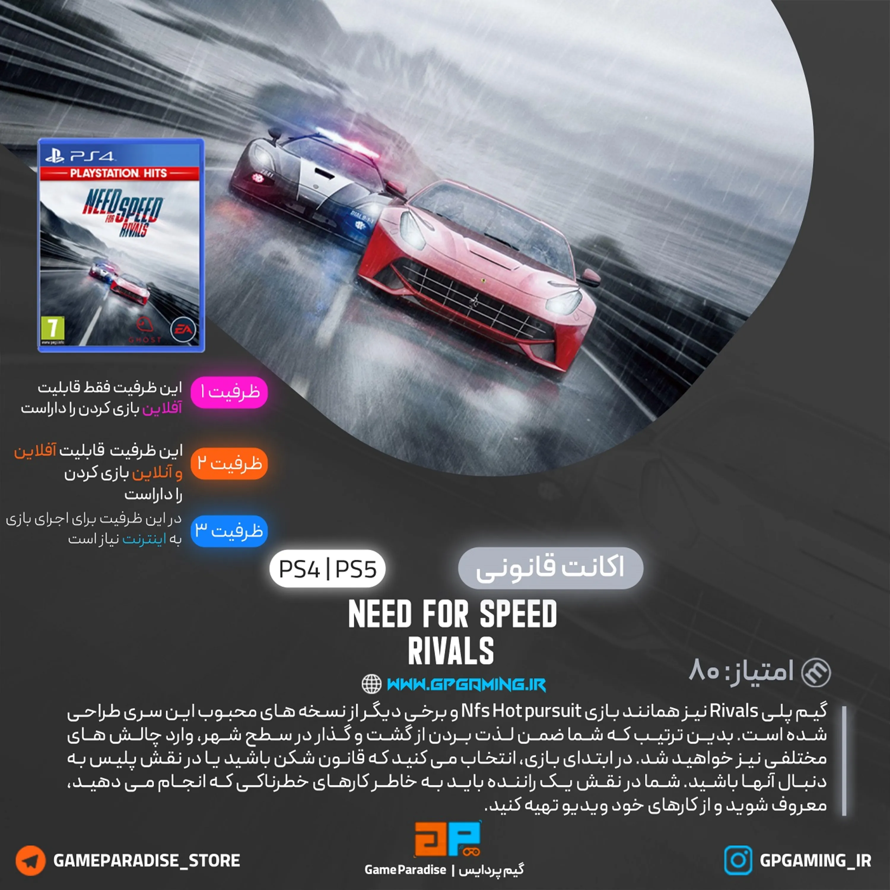 اکانت قانونی Need for Speed Rivals برای PS5 & PS4