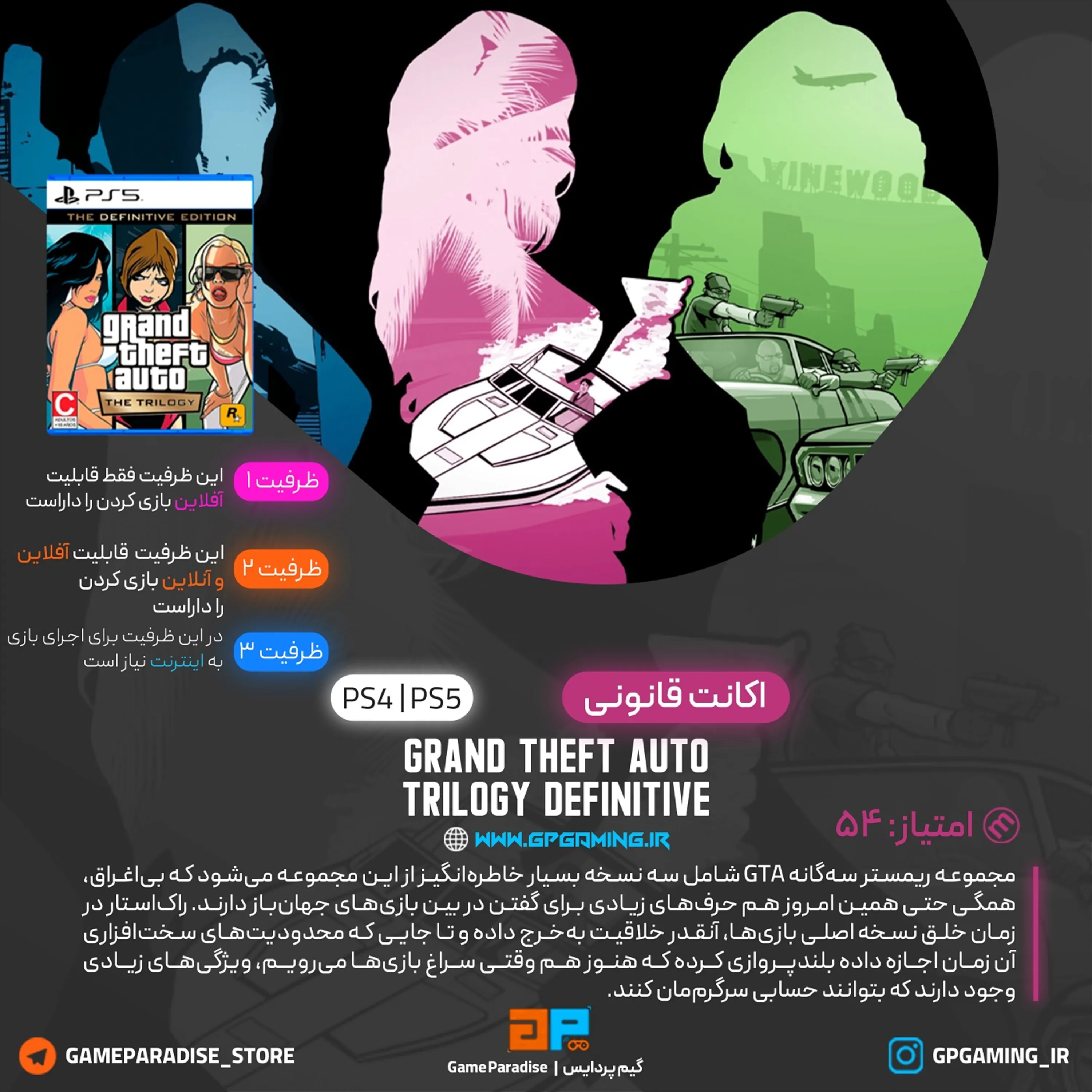 اکانت قانونی Grand Theft Auto: The Trilogy برای PS5 & PS4