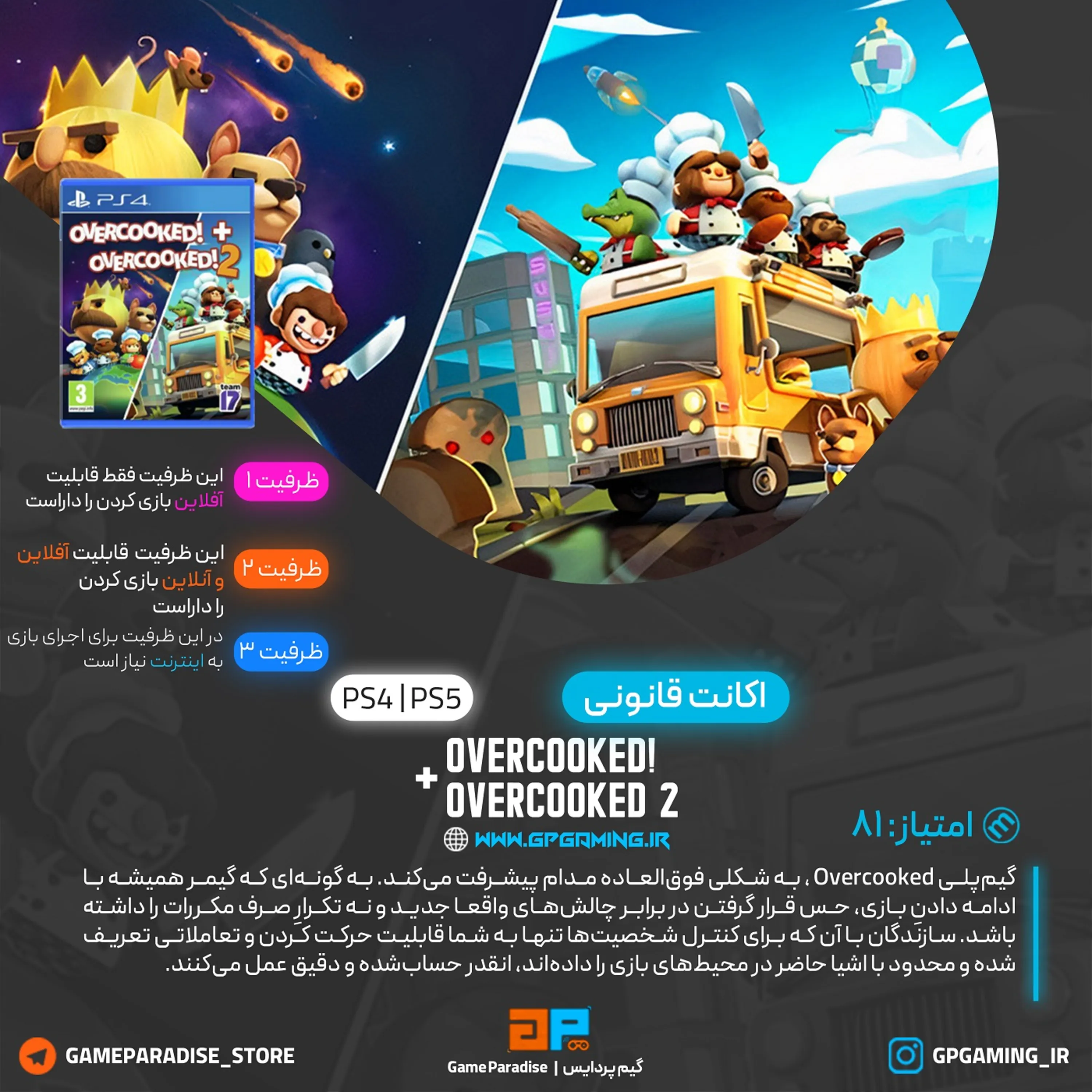 اکانت قانونی Overcooked! + Overcooked! 2 برای PS5 & PS4