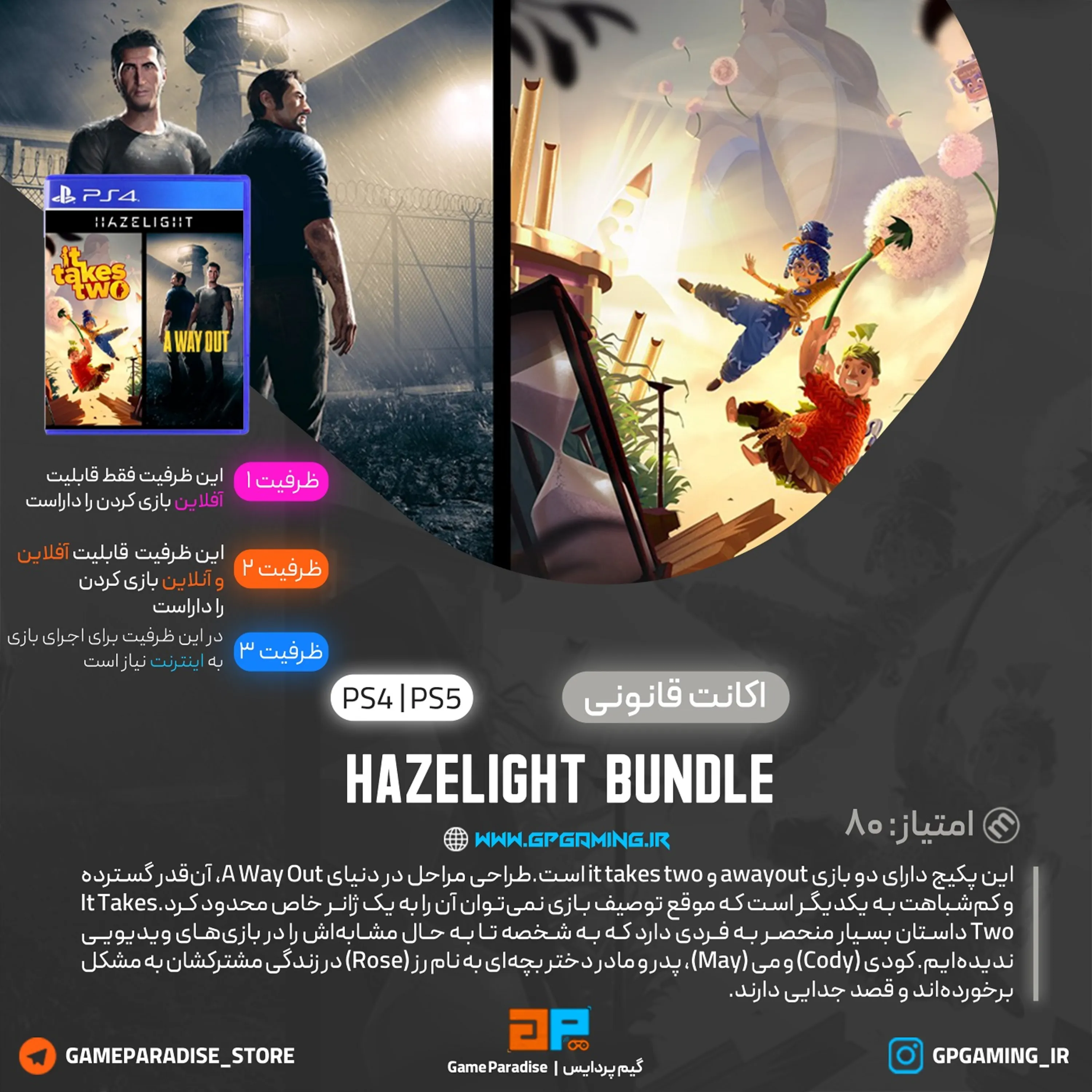 اکانت قانونی Hazelight Bundle ( A WAY OUT + IT TAKES TWO ) برای PS4 & PS5